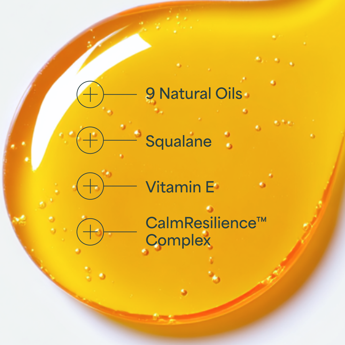 Derma Botanica Moisture-Locking Face Oil droplet with text listing ingredients on a white background