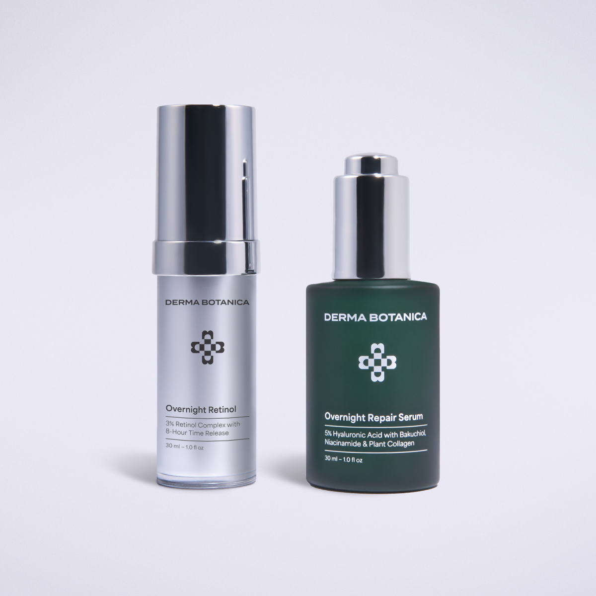 Derma Botanica's Retinol Cycling Duo, consisting of the Overnight Retinol Serum and Overnight Repair Serum