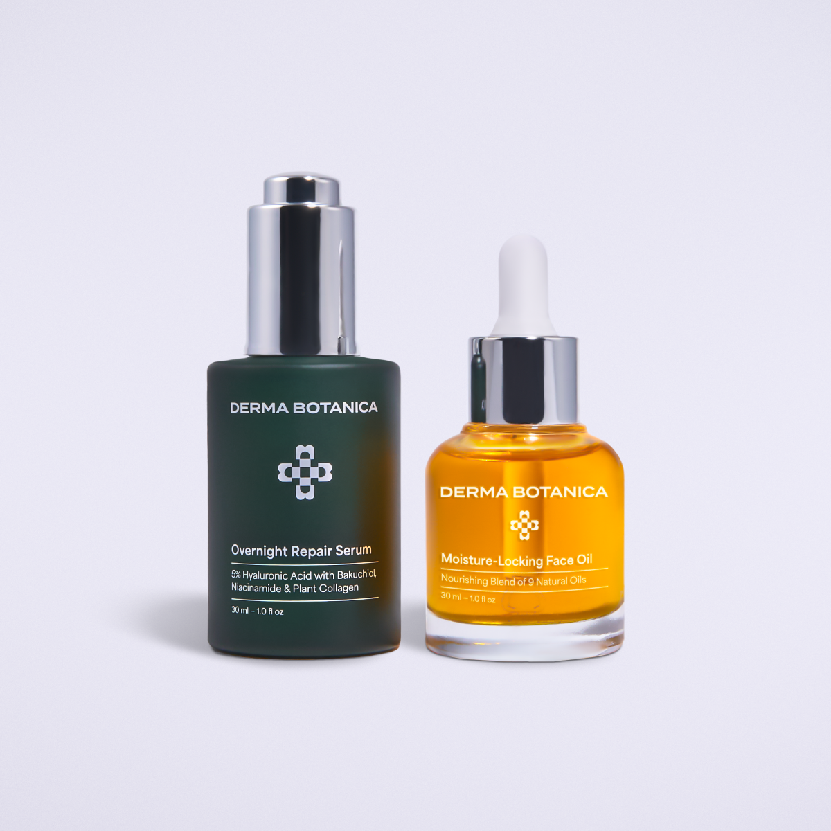 Derma Botanica's Night Glow Duo Consisting of the Overnight Repair Serum and Moisture-Locking Face Oil
